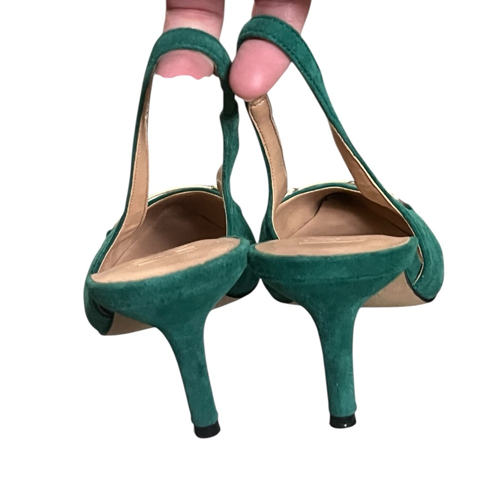 INC International Concepts Carynn green suede horsebit slingback kitten heels - Picture 5 of 9